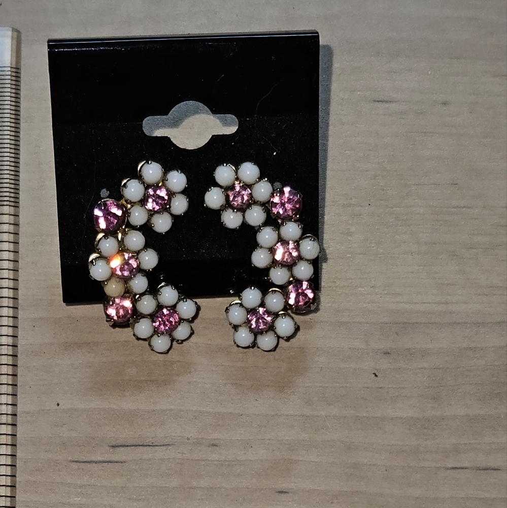 Elegant Pink and Milk Stone Floral Earrings
